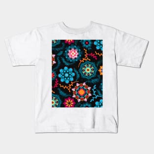 Suzani Inspired Pattern on Black Kids T-Shirt